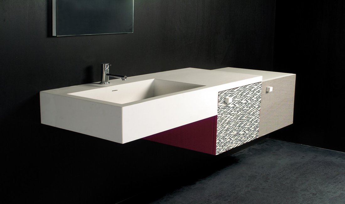 #Moab80# Decor-Top con lavabo integrato in Cristalplant+2 mobiletti lungh.132 scontato€.1.000